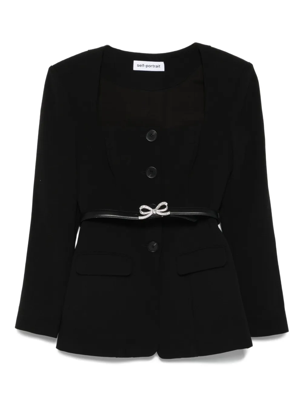 Куртка с поясом, украшенная бантом Self-Portrait, черный 
Куртка с поясом, украшенная бантом Self-Portrait, черный