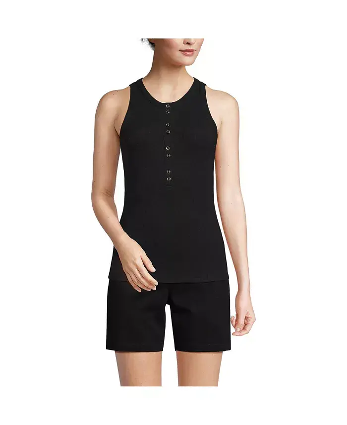 Женская драпированная облегающая майка-хенли в рубчик Lands' End, черный
Женская драпированная облегающая майка-хенли в рубчик Lands' End, черный