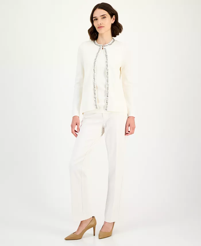 Женский кардиган с отделкой стразами, трикотажный топ без рукавов и брюки-клеш Anne Klein, красный
Женский кардиган с отделкой стразами, трикотажный топ без рукавов и брюки-клеш Anne Klein, красный