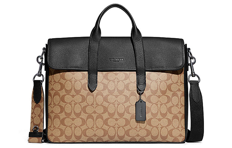 Сумка-портфель через плечо Sullivan из прорезиненного полотна с текстурной кожей, большая, мужская, коричневая с монограммой и черная COACH 
Сумка-портфель через плечо Sullivan из прорезиненного полотна с текстурной кожей, большая, мужская, коричневая с монограммой и черная COACH