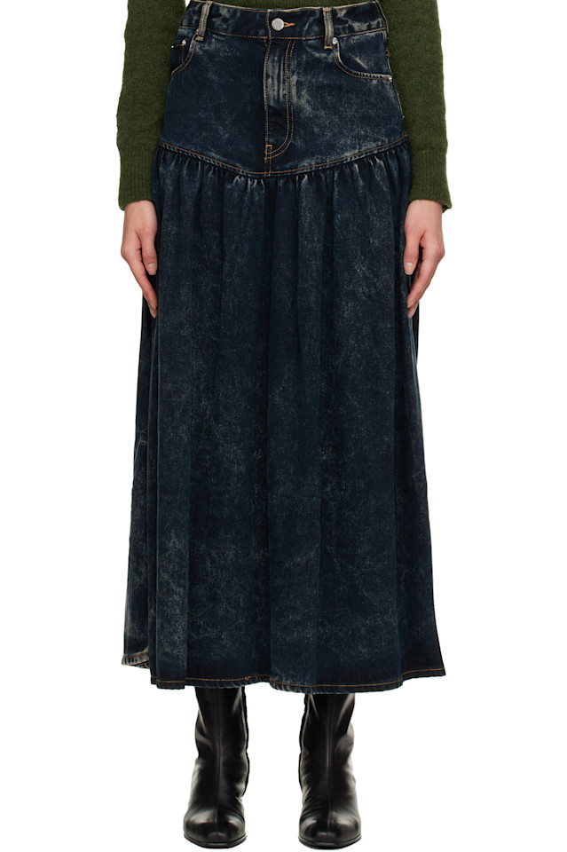 Ganni Черная джинсовая юбка миди с эффектом потертости
Ganni Черная джинсовая юбка миди с эффектом потертости