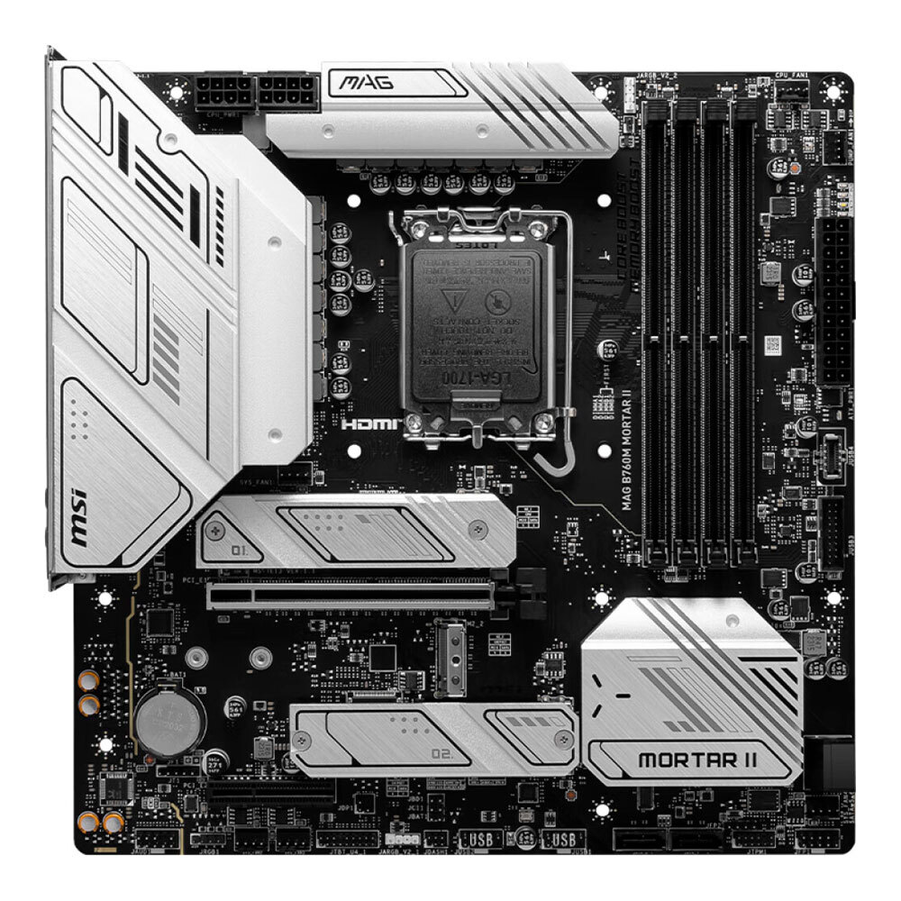 Материнская плата MSI MAG B760M MORTAR II, LGA 1700, DDR5, чёрный-серебристый
Материнская плата MSI MAG B760M MORTAR II, LGA 1700, DDR5, чёрный-серебристый