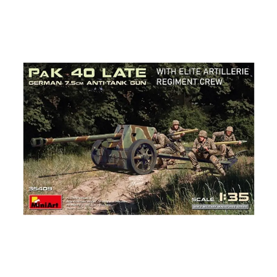 Немецкая 7,5-см противотанковая пушка PaK 40 позднего образца с расчетом элитного артиллерийского полка, WWII Military Miniatures Series (1:35) (MiniArt Models)
Немецкая 7,5-см противотанковая пушка PaK 40 позднего образца с расчетом элитного артиллерийского полка, WWII Military Miniatures Series (1:35) (MiniArt Models)