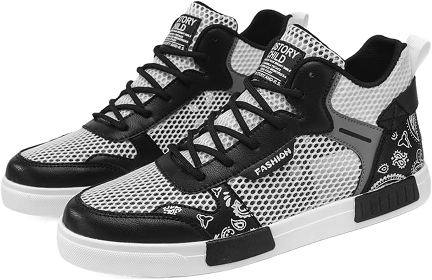 Мужские высокие кроссовки из сетки, модные спортивные баскетбольные туфли с черно-белыми шнурками и граффити-дизайном, удобные для скейтборда, бега и прогулок Dacnakby
Мужские высокие кроссовки из сетки, модные спортивные баскетбольные туфли с черно-белыми шнурками и граффити-дизайном, удобные для скейтборда, бега и прогулок Dacnakby