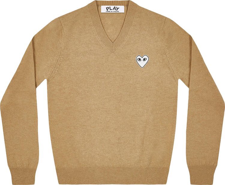 Свитер Comme des Garçons PLAY Heart V Neck Sweater 'Camel', коричневый 
Свитер Comme des Garçons PLAY Heart V Neck Sweater 'Camel', коричневый