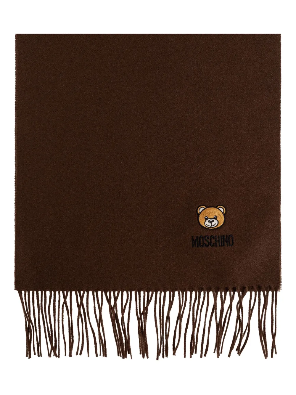 Шарф с бахромой, вышитый плюшевым мишкой Moschino, коричневый
Шарф с бахромой, вышитый плюшевым мишкой Moschino, коричневый