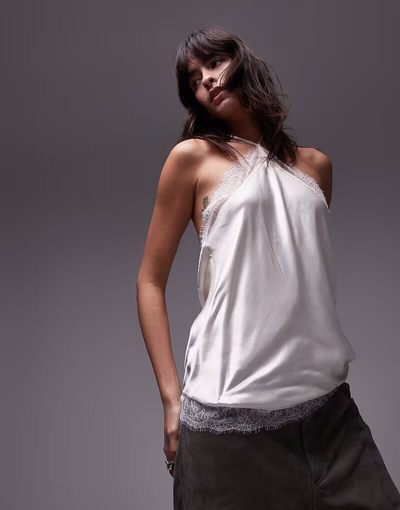 Атласный топ-халтер Topshop с кружевной отделкой цвета слоновой кости
Атласный топ-халтер Topshop с кружевной отделкой цвета слоновой кости