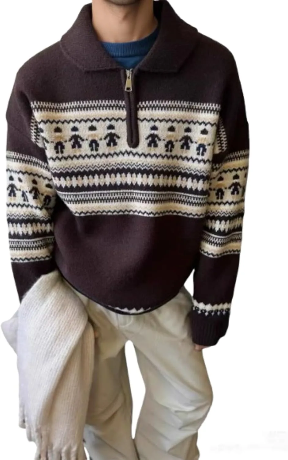 Винтажный вязаный поло-свитер с полумолнией QIISEVEN
Винтажный вязаный поло-свитер с полумолнией QIISEVEN