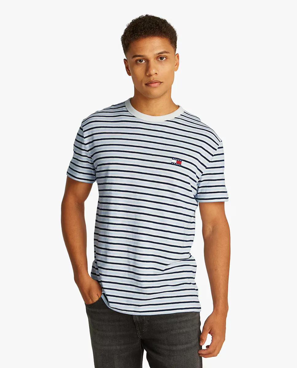 Мужская футболка с полосатым принтом и классическим кроем Tommy Jeans, синий 
Мужская футболка с полосатым принтом и классическим кроем Tommy Jeans, синий