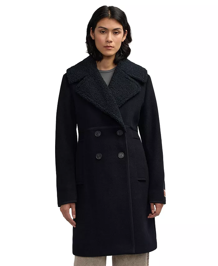 Женский двубортный шерстяной бушлат Runa с воротником из шерпы SCOTCH & SODA, черный 
Женский двубортный шерстяной бушлат Runa с воротником из шерпы SCOTCH & SODA, черный