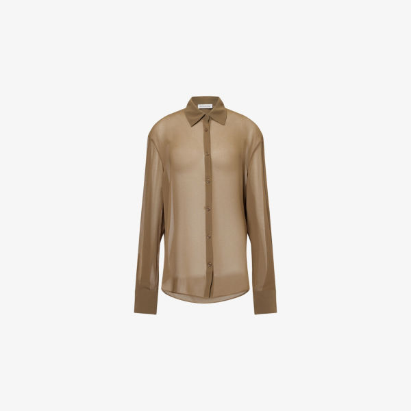 Рубашка Peri The Frankie Shop прозрачная из жоржета, хаки
Рубашка Peri The Frankie Shop прозрачная из жоржета, хаки