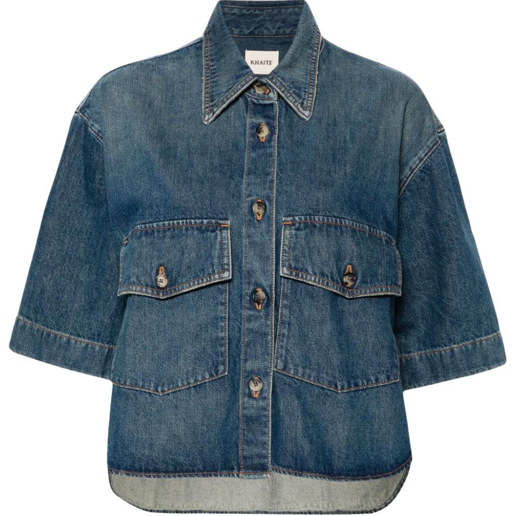 Джиновая рубашка с коротким рукавом KHAITE, синяя
Джиновая рубашка с коротким рукавом KHAITE, синяя