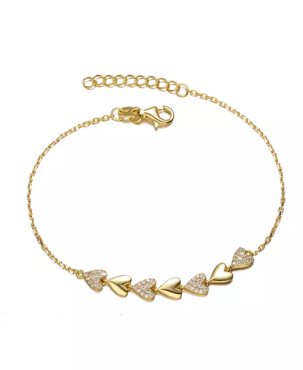 Браслет из стерлингового серебра 14 карат с тонкими звеньями, покрытыми желтым золотом и кубическими цирконами, с паве из сердечек и штампованной вышивкой Genevive, gold
Браслет из стерлингового серебра 14 карат с тонкими звеньями, покрытыми желтым золотом и кубическими цирконами, с паве из сердечек и штампованной вышивкой Genevive, gold