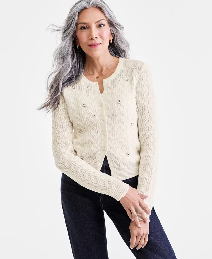 Женский кардиган из 100% кашемира с декоративной отделкой Charter Club, белый
Женский кардиган из 100% кашемира с декоративной отделкой Charter Club, белый