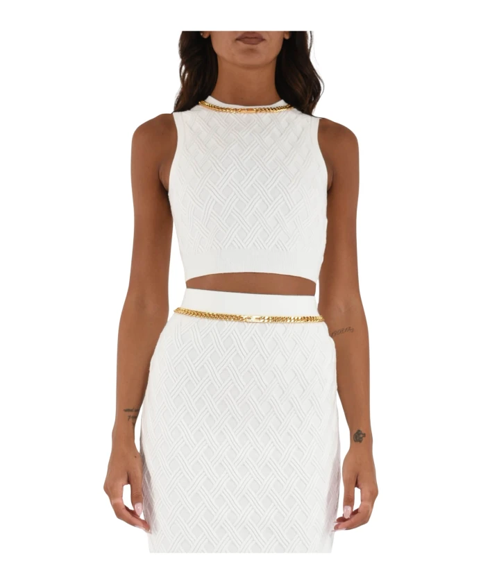 Вязаный топ с ромбовидной отделкой. Elisabetta Franchi, белый
Вязаный топ с ромбовидной отделкой. Elisabetta Franchi, белый