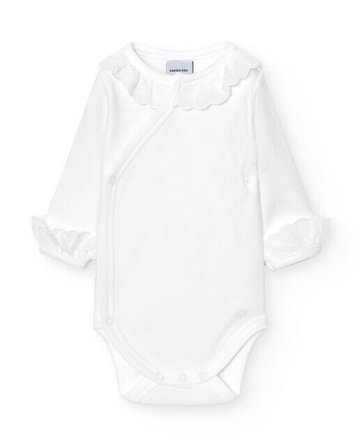 Набор из 2 детских боди со скрещенным воротником и батистовыми манжетами Babidú, белый 
Набор из 2 детских боди со скрещенным воротником и батистовыми манжетами Babidú, белый