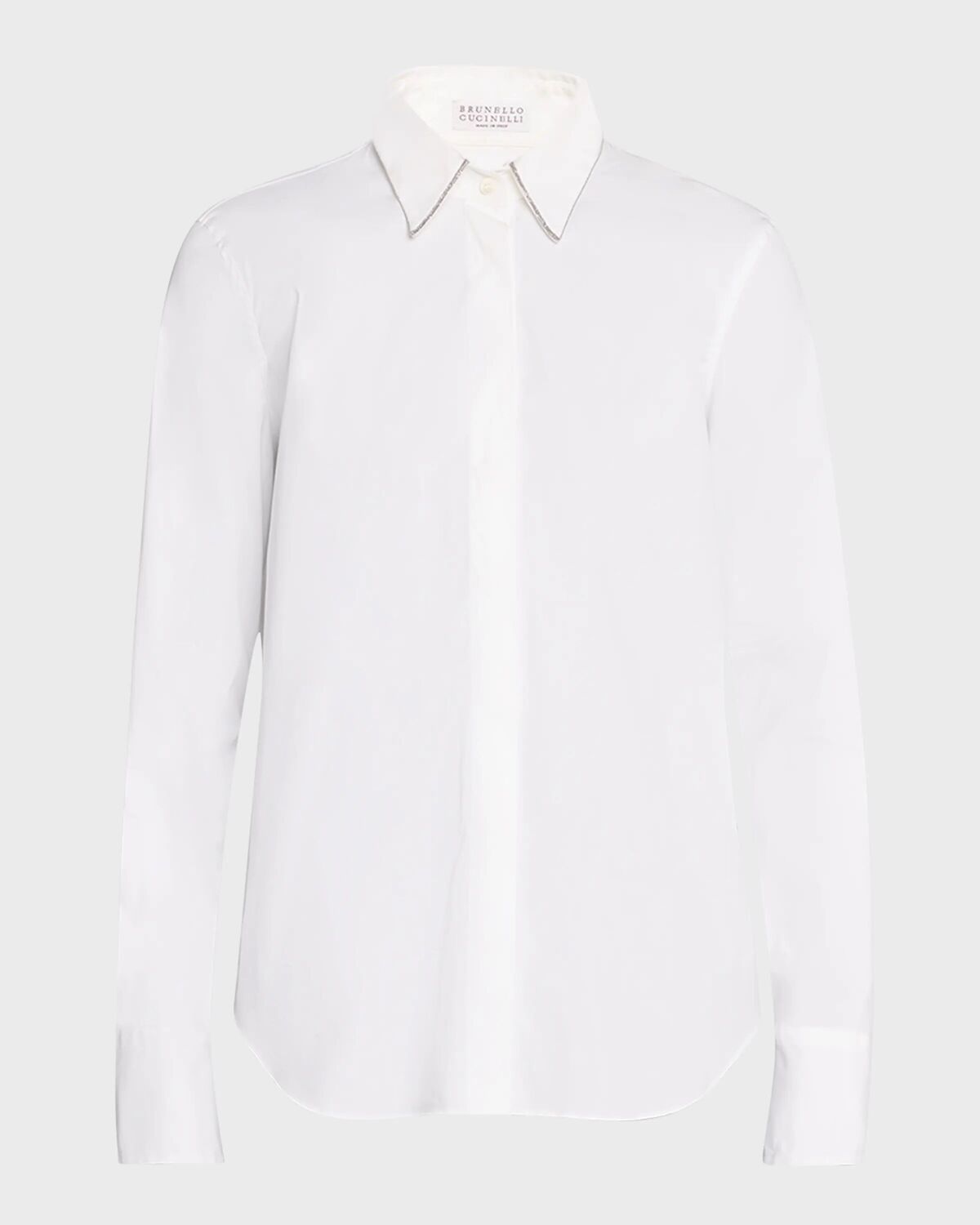 Рубашка из поплина на пуговицах с воротником Монили Brunello Cucinelli, белый
Рубашка из поплина на пуговицах с воротником Монили Brunello Cucinelli, белый