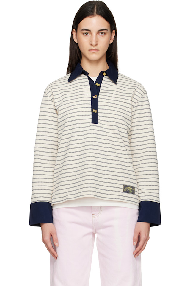 Ganni Поло из хлопка в полоску цвета слоновой кости
Ganni Поло из хлопка в полоску цвета слоновой кости