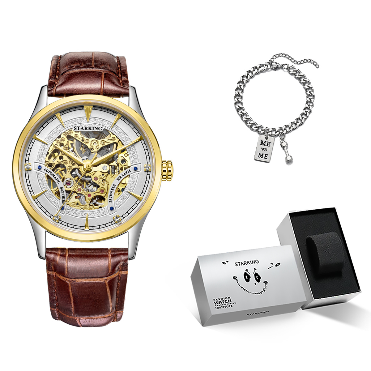 Автоматический механизм Нержавеющая сталь Браслет Наручные часы Мужские часы Вырезной циферблат STARKING
Автоматический механизм Нержавеющая сталь Браслет Наручные часы Мужские часы Вырезной циферблат STARKING
