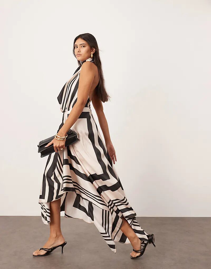 Платье миди из атласа с вырезом халтер, многослойное, с принтом в нерегулярные полосы, ASOS EDITION