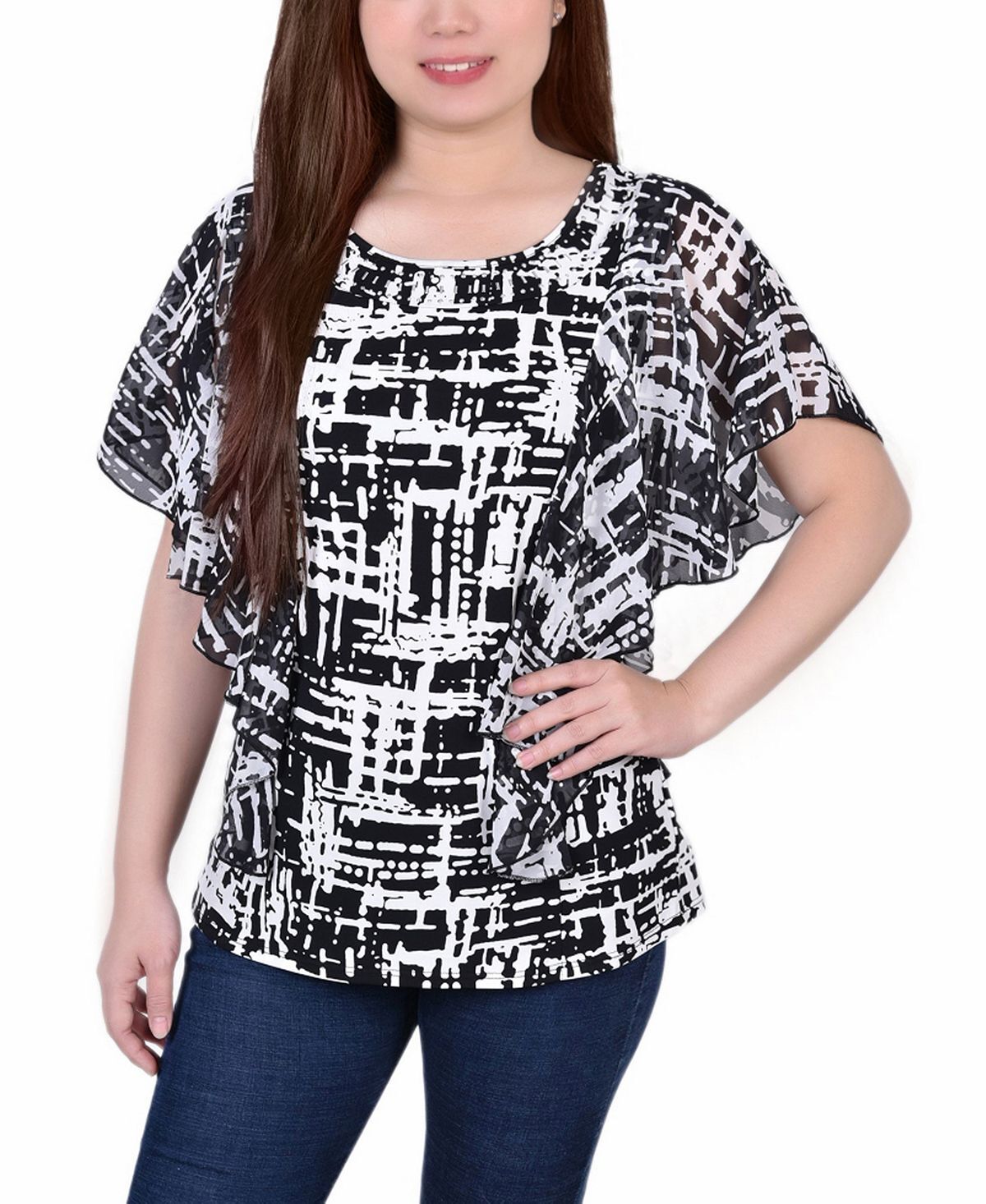 Женский топ-пончо с рукавами из шифона и вырезом с заклепками NY Collection, мульти
Женский топ-пончо с рукавами из шифона и вырезом с заклепками NY Collection, мульти