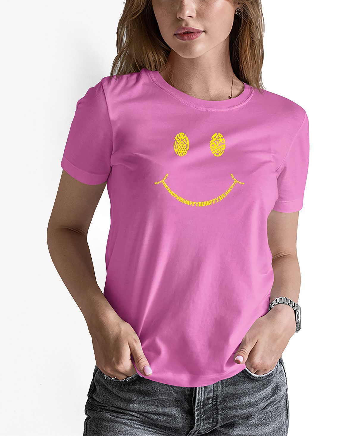 Женская футболка be happy smiley face word art LA Pop Art, розовый
Женская футболка be happy smiley face word art LA Pop Art, розовый