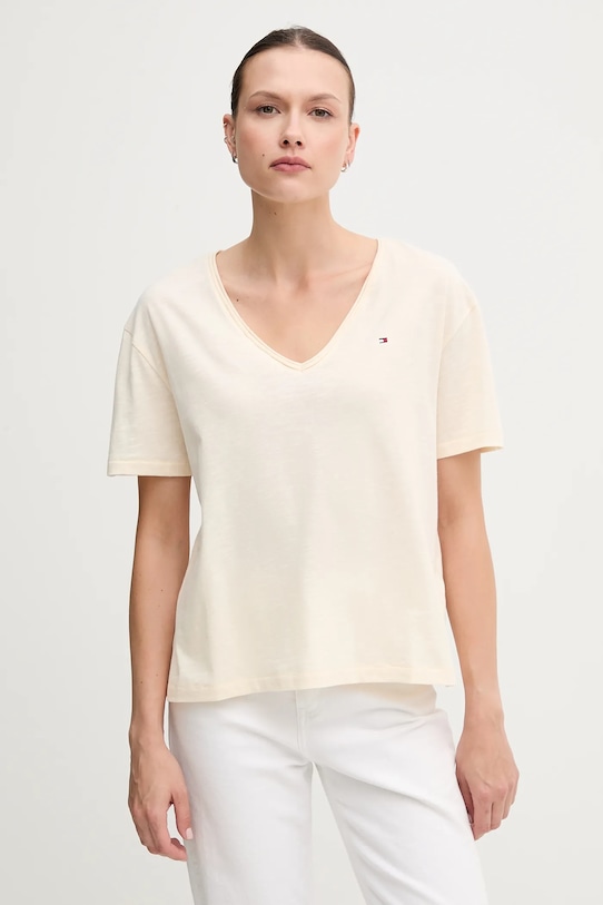 Хлопковая футболка Tommy Hilfiger, бежевый 
Хлопковая футболка Tommy Hilfiger, бежевый