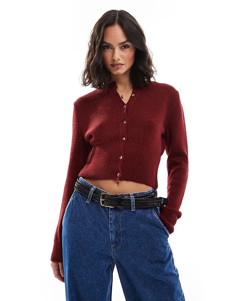 Кардиган с круглым вырезом и глубоким ребристым краем бордового цвета ASOS DESIGN
Кардиган с круглым вырезом и глубоким ребристым краем бордового цвета ASOS DESIGN