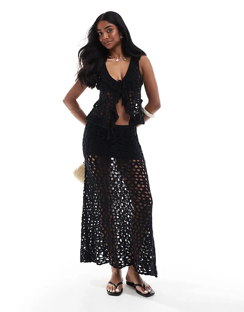 Юбка миди от Pull&Bear, связанная крючком, черного цвета
Юбка миди от Pull&Bear, связанная крючком, черного цвета