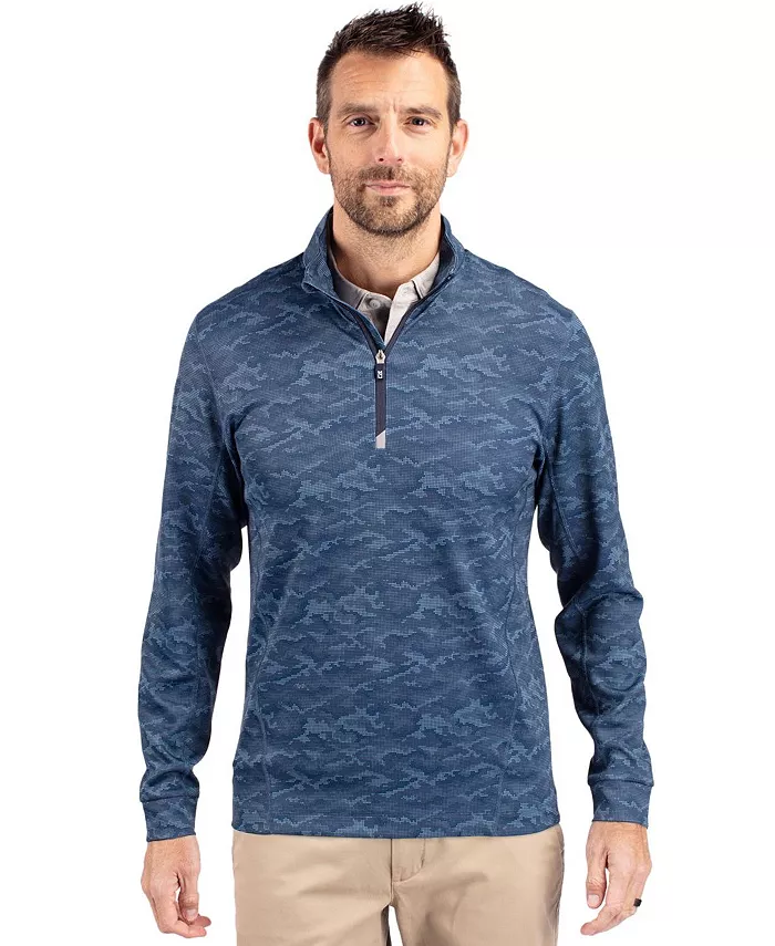 Куртка-пуловер с четвертью молнии Big & Tall Traverse с камуфляжным принтом и эластичным материалом Cutter & Buck, синий 
Куртка-пуловер с четвертью молнии Big & Tall Traverse с камуфляжным принтом и эластичным материалом Cutter & Buck, синий