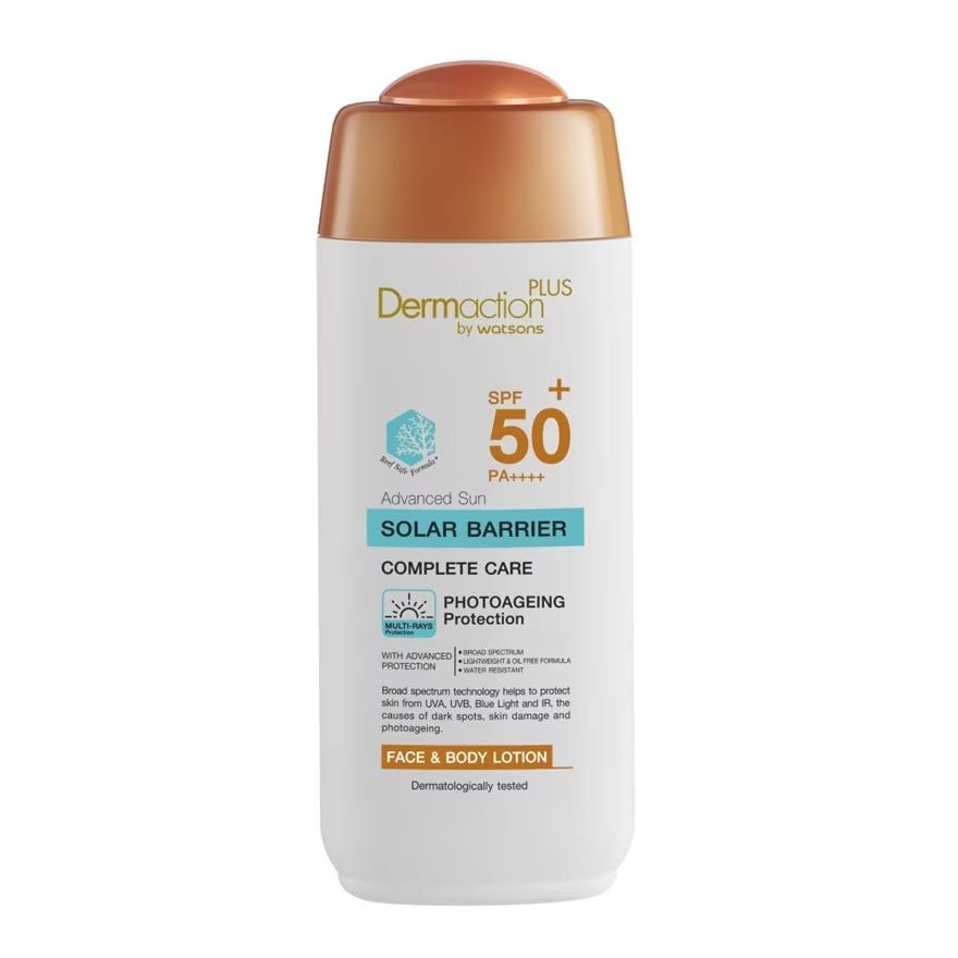 Dermaction Plus by Watsons Лосьон для лица и тела Advanced Sun Solar Barrier SPF50+ PA++++, Slightly Yellow to Yellow
Dermaction Plus by Watsons Лосьон для лица и тела Advanced Sun Solar Barrier SPF50+ PA++++, Slightly Yellow to Yellow