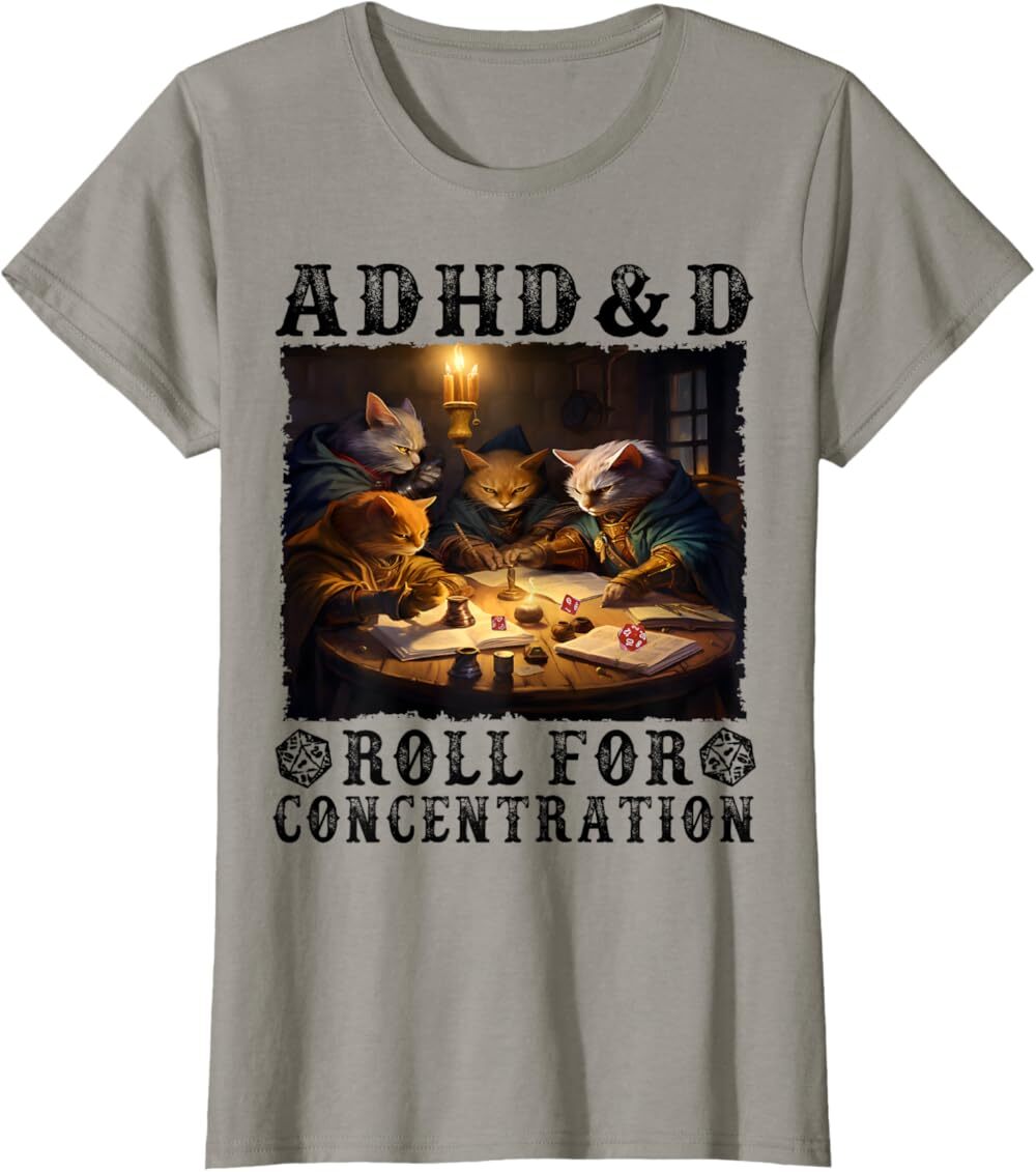 Женская футболка Funny Tees Gamer RPG Apparel Cats RPG Gamer Roll For Concentration, серый
Женская футболка Funny Tees Gamer RPG Apparel Cats RPG Gamer Roll For Concentration, серый