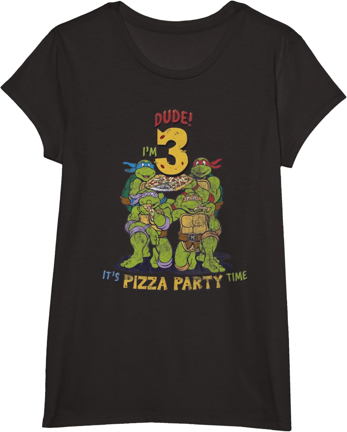 Детская футболка для девочек Teenage Mutant Ninja Turtles I'm 3 Dude Pizza Birthday Party, черный 
Детская футболка для девочек Teenage Mutant Ninja Turtles I'm 3 Dude Pizza Birthday Party, черный