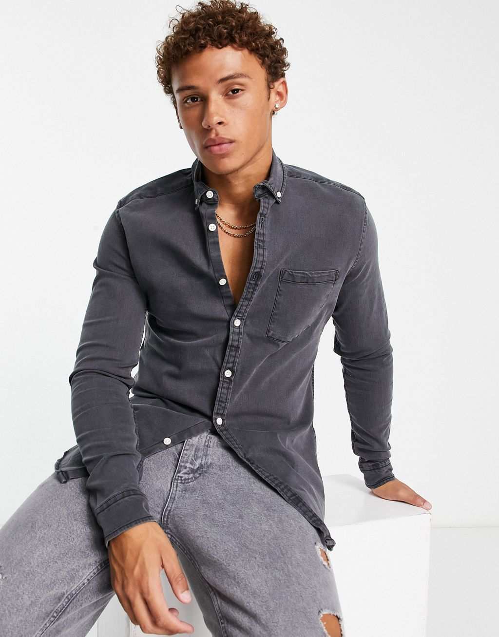 Черная узкая джинсовая рубашка стрейч ASOS DESIGN
Черная узкая джинсовая рубашка стрейч ASOS DESIGN