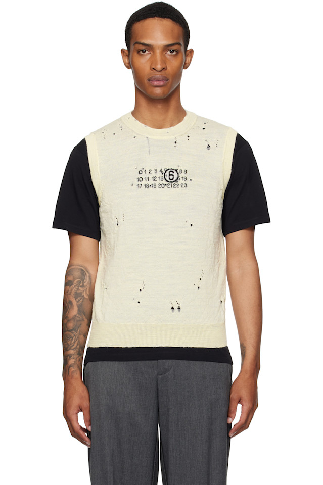 Вязаный жилет с цифровым принтом Mm6 Maison Margiela, белый 
Вязаный жилет с цифровым принтом Mm6 Maison Margiela, белый