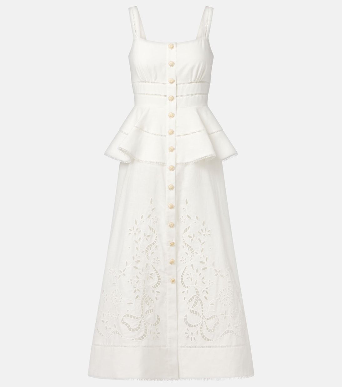 Льняное и хлопковое платье миди с баской Self-Portrait, кремовый
Льняное и хлопковое платье миди с баской Self-Portrait, кремовый