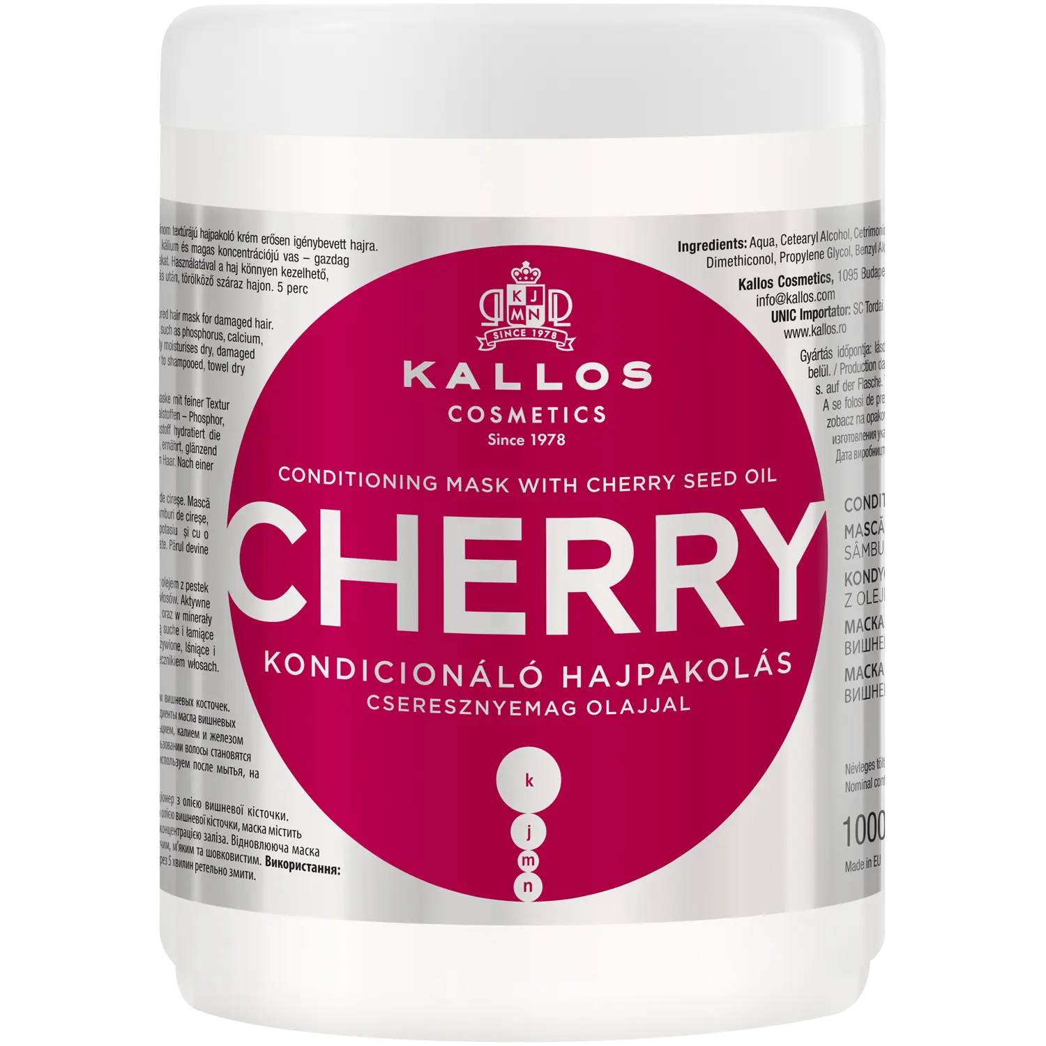 Kallos Cherry увлажняющая маска для волос, 1000 мл
Kallos Cherry увлажняющая маска для волос, 1000 мл