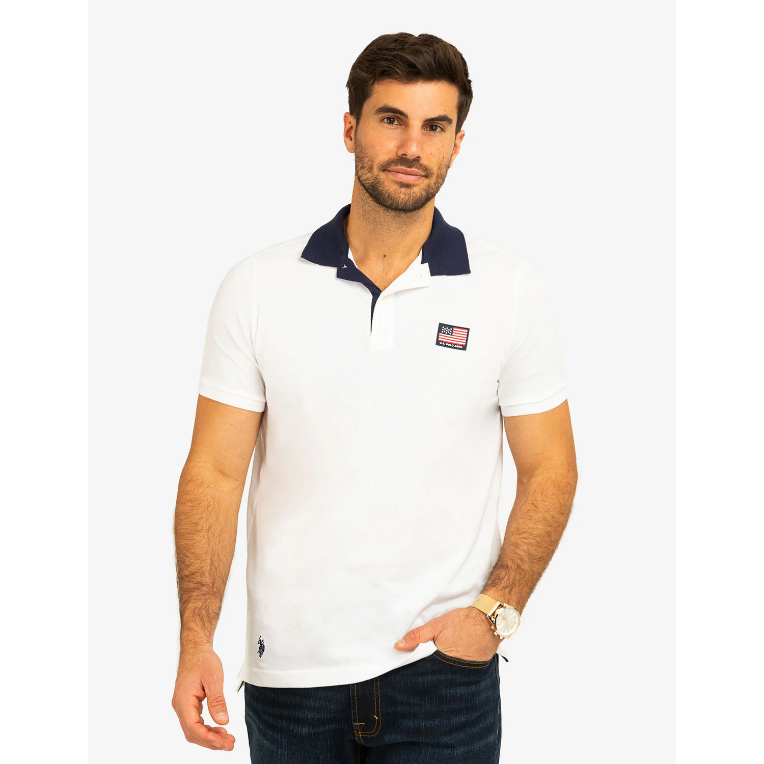 Футболка-поло U.S. Polo Assn Flag pique with under collar detail, белый 
Футболка-поло U.S. Polo Assn Flag pique with under collar detail, белый