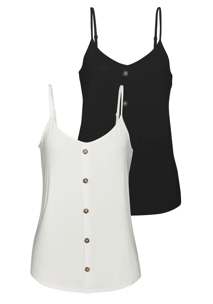 Топ-спагетти LASCANA (в упаковке 2 шт.), топ с декоративной планкой на пуговицах из смесовой вискозы, черный
Топ-спагетти LASCANA (в упаковке 2 шт.), топ с декоративной планкой на пуговицах из смесовой вискозы, черный