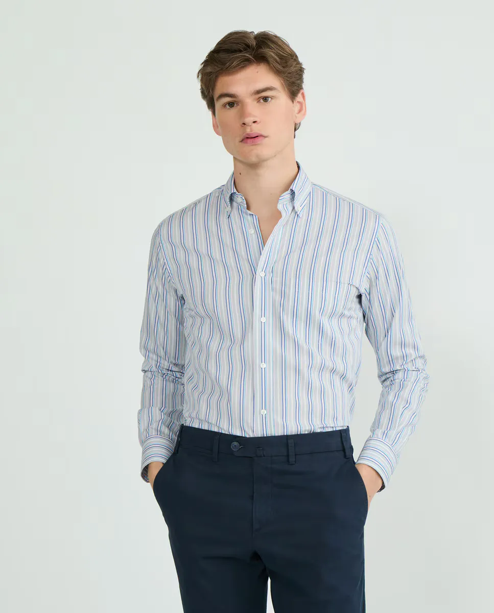 Мужская повседневная рубашка в полоску с длинными рукавами Mirto, светло-серый 
Мужская повседневная рубашка в полоску с длинными рукавами Mirto, светло-серый