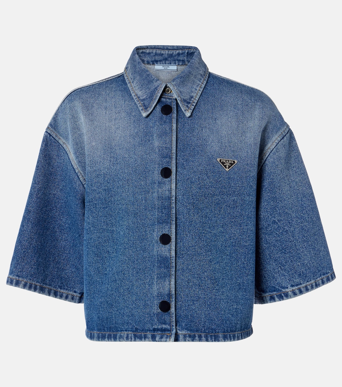 Укороченная джинсовая рубашка с логотипом Prada, светло-синий
Укороченная джинсовая рубашка с логотипом Prada, светло-синий