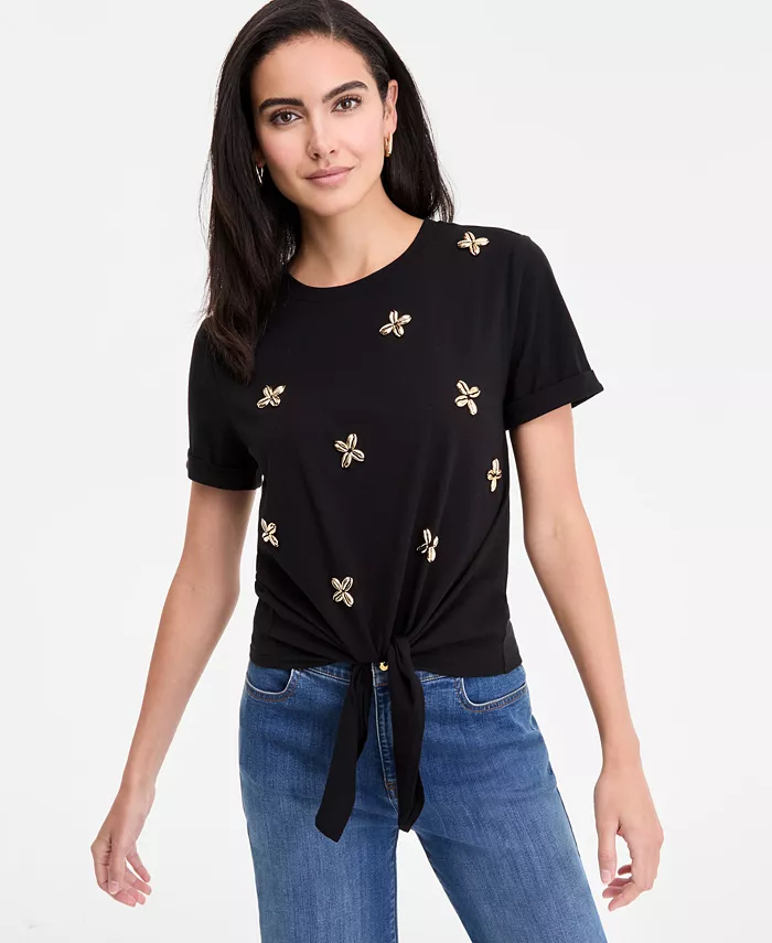 Женская хлопковая футболка с завязками спереди и декоративными элементами I.N.C. International Concepts, черный
Женская хлопковая футболка с завязками спереди и декоративными элементами I.N.C. International Concepts, черный