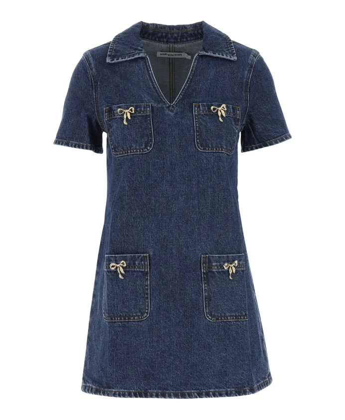 Джинсовое мини-платье с металлическими бантиками Self Portrait, синий
Джинсовое мини-платье с металлическими бантиками Self Portrait, синий