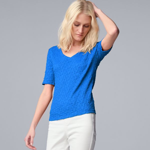 Женский топ с V-образным вырезом и коротким рукавом в сборку Simply Vera Vera Wang, цвет wilder blue 
Женский топ с V-образным вырезом и коротким рукавом в сборку Simply Vera Vera Wang, цвет wilder blue