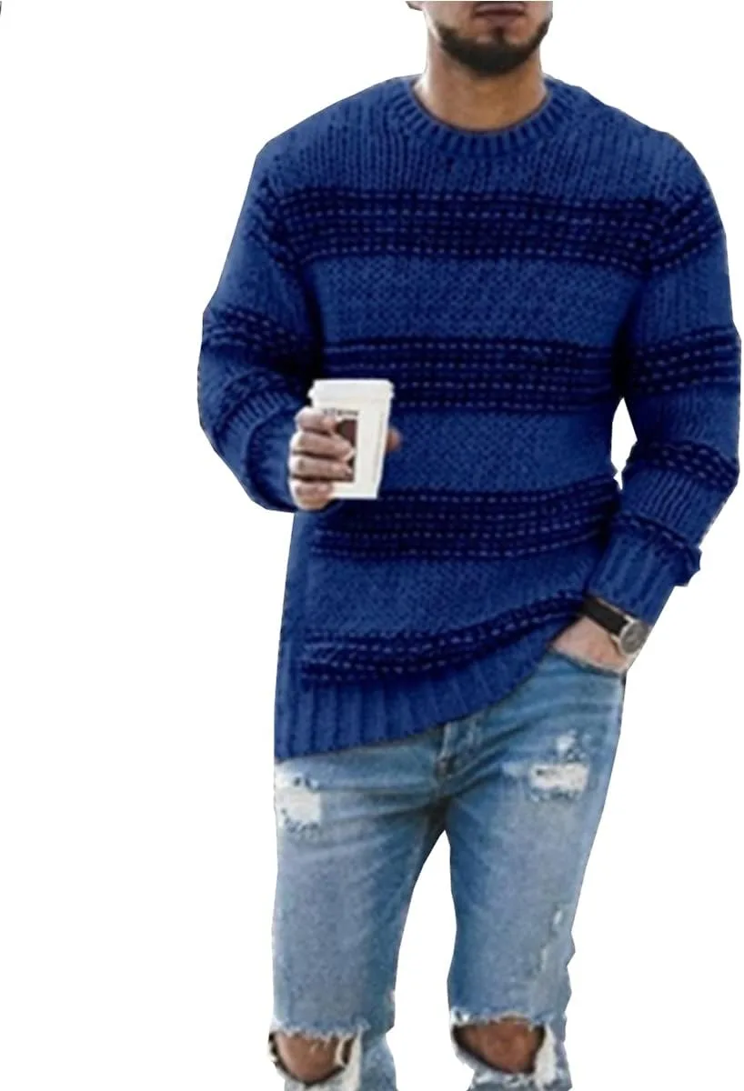 Мужской вязаный свитер с круглым вырезом и полосками TACSTRUN
Мужской вязаный свитер с круглым вырезом и полосками TACSTRUN