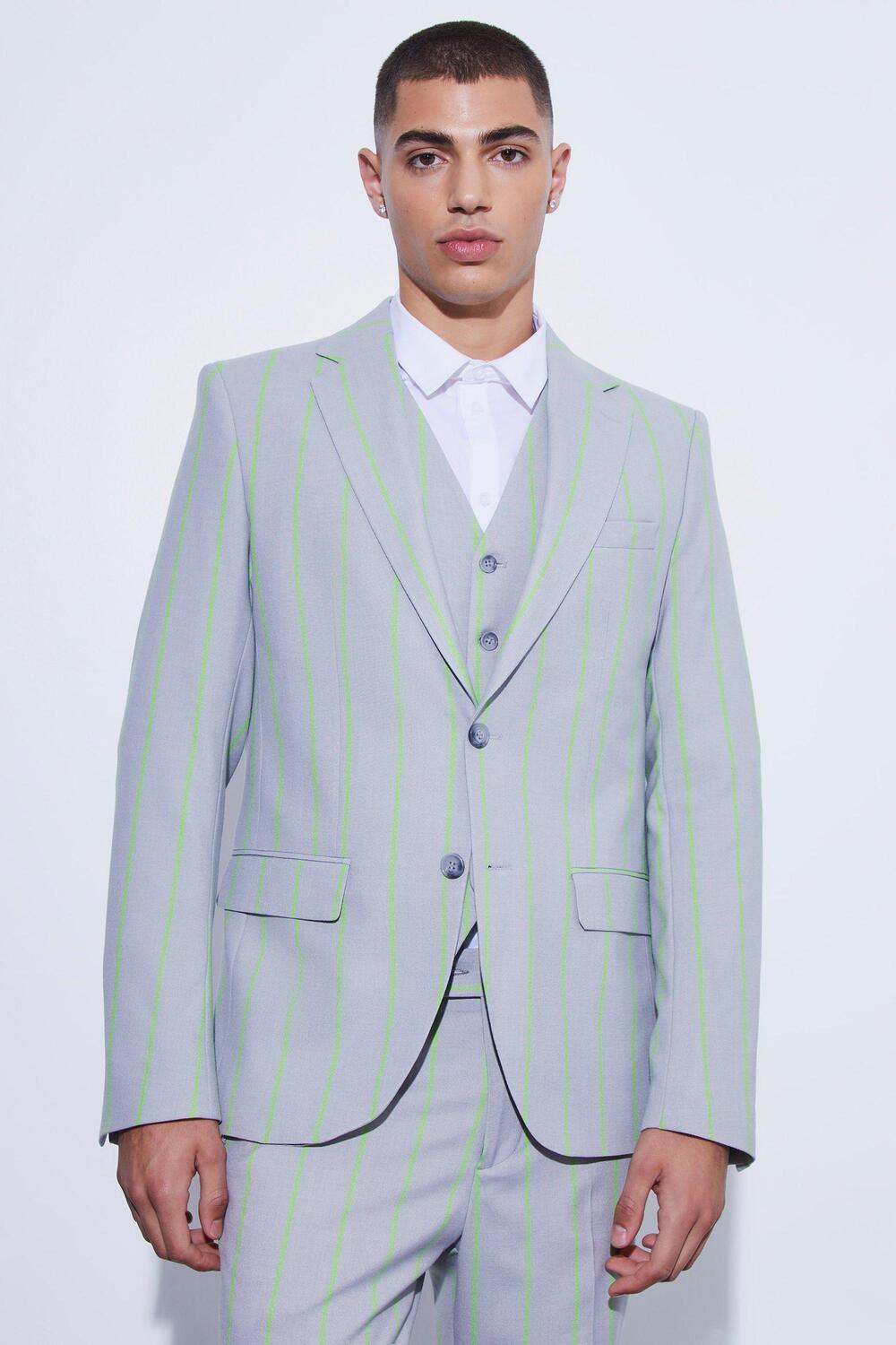 Узкий однобортный костюмный пиджак в широкую полоску Boohoo, серый
Узкий однобортный костюмный пиджак в широкую полоску Boohoo, серый