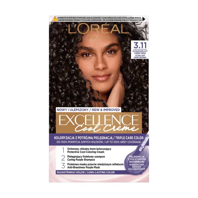 L'Oreal excellence cool кремовая краска для волос L'oreal Paris, цвет 3.11 ultra tamsi pelenų atspalvio brunetė
L'Oreal excellence cool кремовая краска для волос L'oreal Paris, цвет 3.11 ultra tamsi pelenų atspalvio brunetė