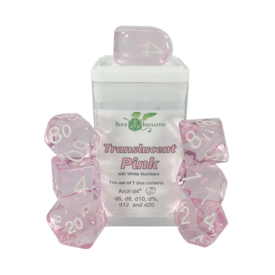 Многогранные игральные кости — полупрозрачный розовый с белым и Arch'd4 (7), Game Dice - Translucent (Role 4 Initiative)
Многогранные игральные кости — полупрозрачный розовый с белым и Arch'd4 (7), Game Dice - Translucent (Role 4 Initiative)