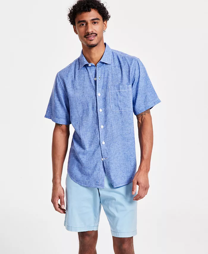 Мужская льняная рубашка с коротким рукавом Sand Desert Tommy Bahama, синий 
Мужская льняная рубашка с коротким рукавом Sand Desert Tommy Bahama, синий