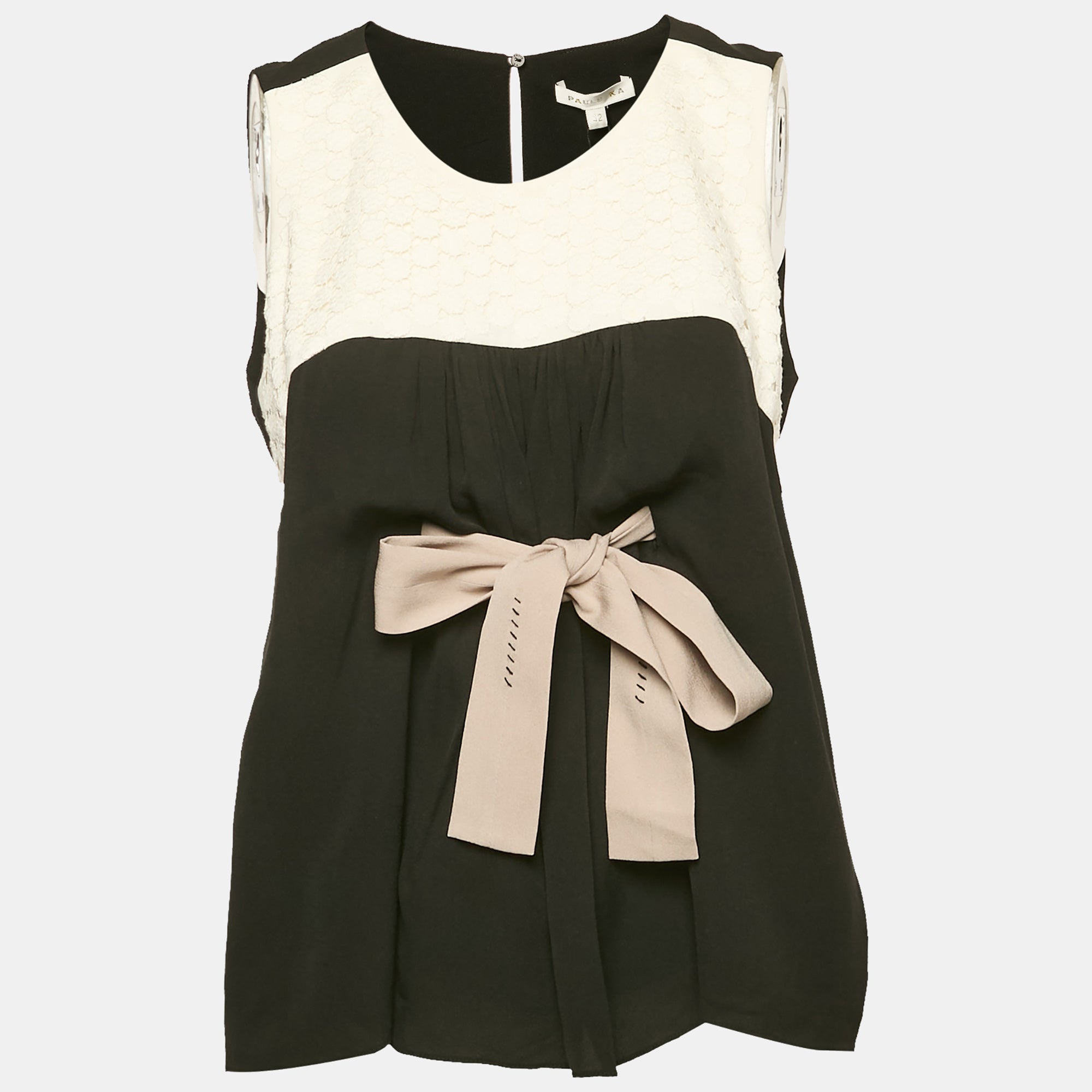 Шелковый топ без рукавов Paule Ka с кружевной отделкой, черный
Шелковый топ без рукавов Paule Ka с кружевной отделкой, черный